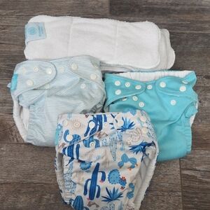 Charlie Banana Blue and Patterned Reusuable Pocket Cloth Diapers And Inserts